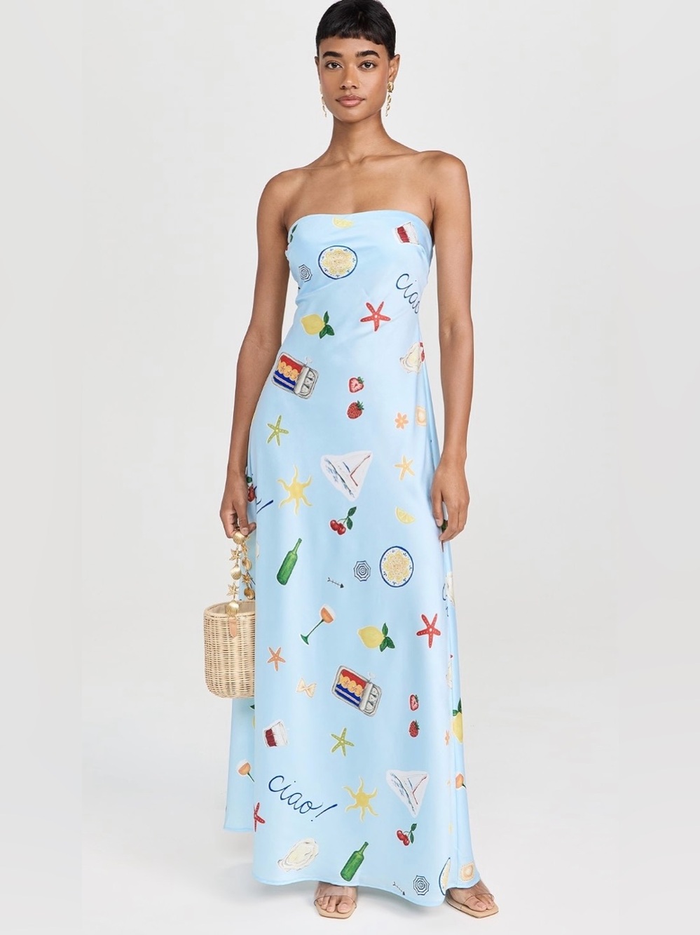 For Love & Lemons Carla Strapless Maxi Dress Blue Ciao Positano XS NWT
